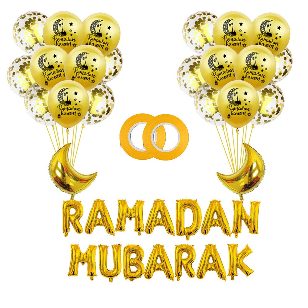 38Pcs Golden Moslim Ramadan Latex Confetti Ballonnen Brief Afdrukken Ballonnen Aluminiumfolie Ballonnen Ornamenten Set Eid Mubarak La