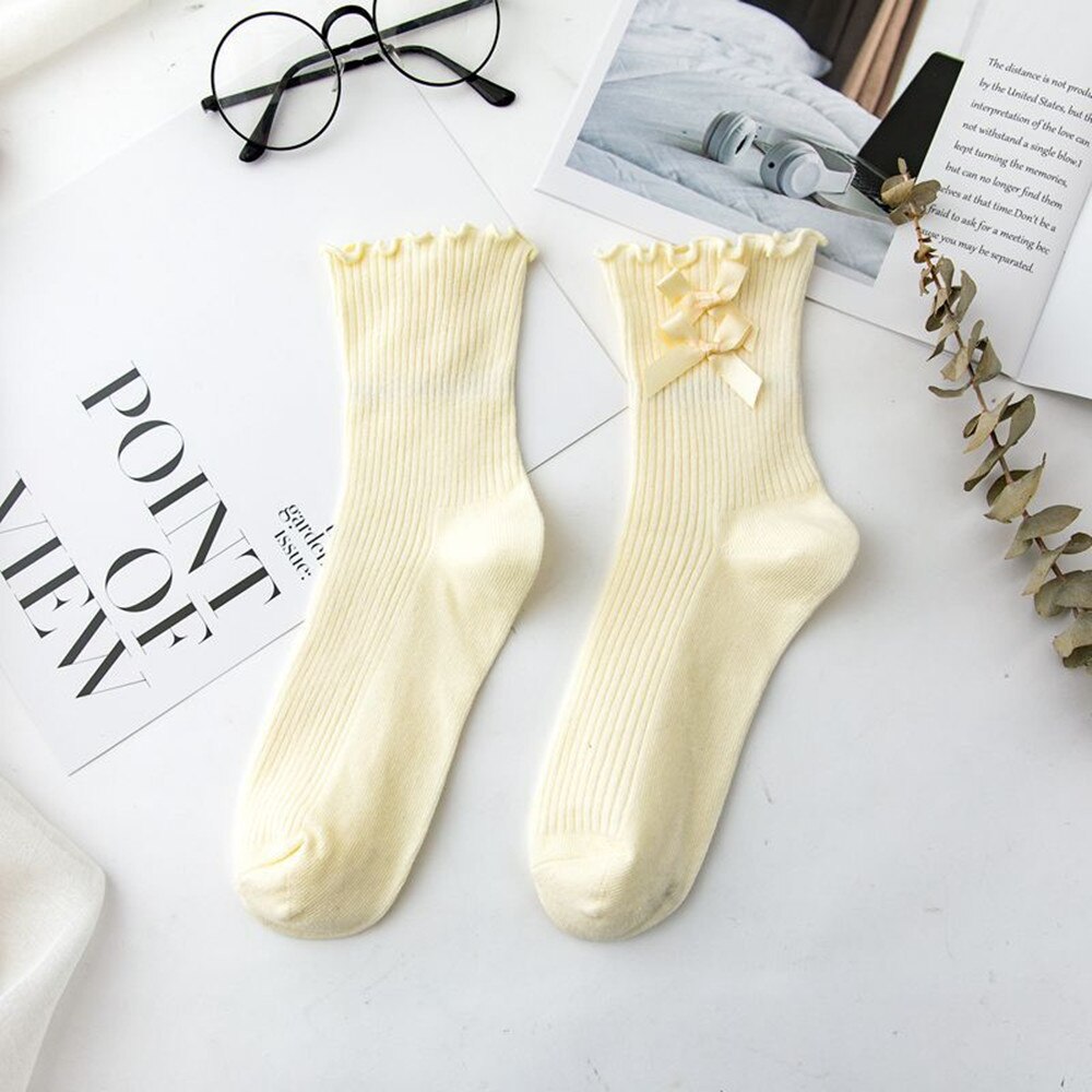 Medium Tube Woman Socks Ruffle Socks Lolita Bow Socks Cosplay Costumes Accessories Cotton Socks Cute Sweet Girl: style2 skin color