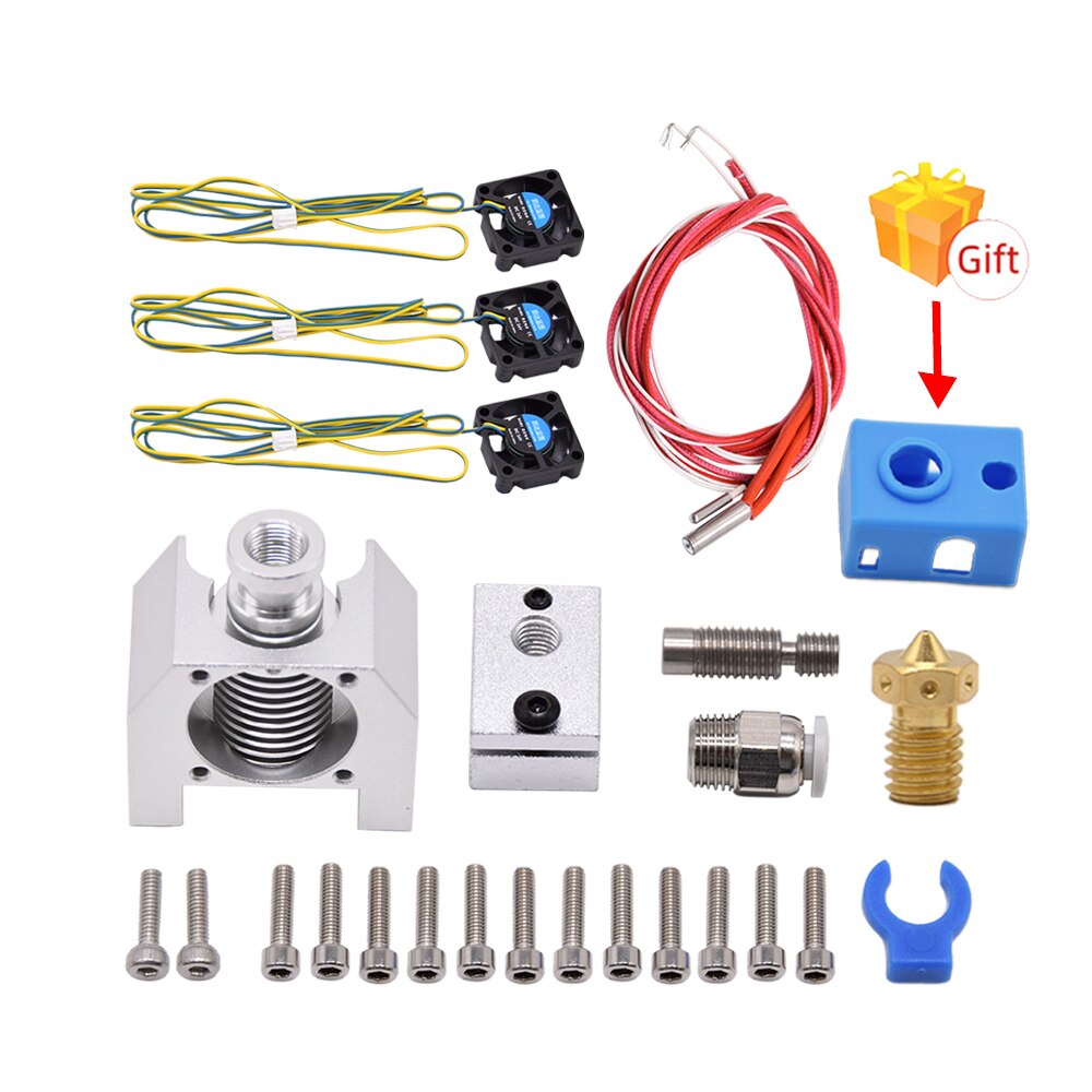 kit de tête d'impression E3D V6 en métal hotend, avec 3PC 3010 ventilateurs, dissipateur de chaleur circulaire et conduit de ventilateur de refroidissement