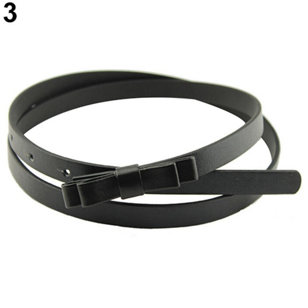 Cinturón de piel sintética con lazo para mujer, Cinturón fino y estrecho de 2 capas, Color caramelo: Negro