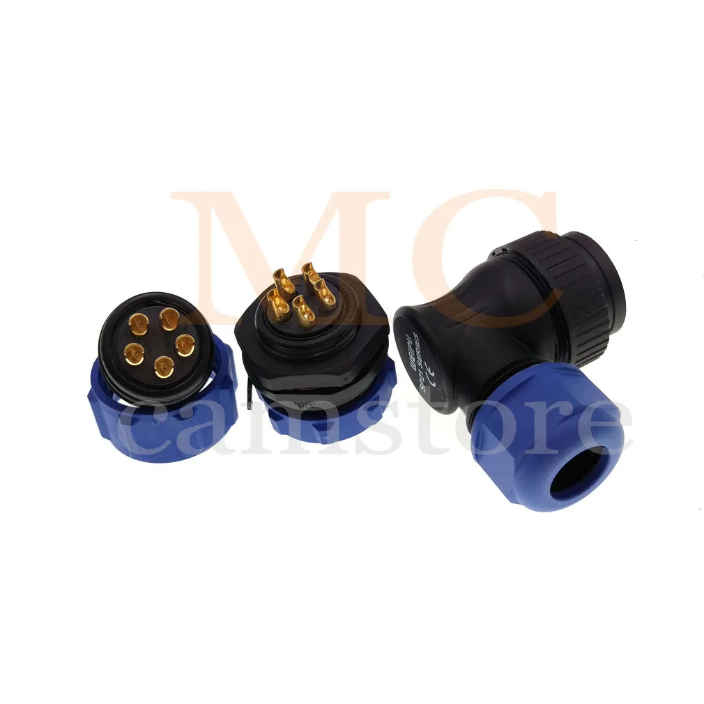 SP2116, waterproof connector 2-15 pin power cable flange panel mount connector Angle male and female connectors, IP68, solder