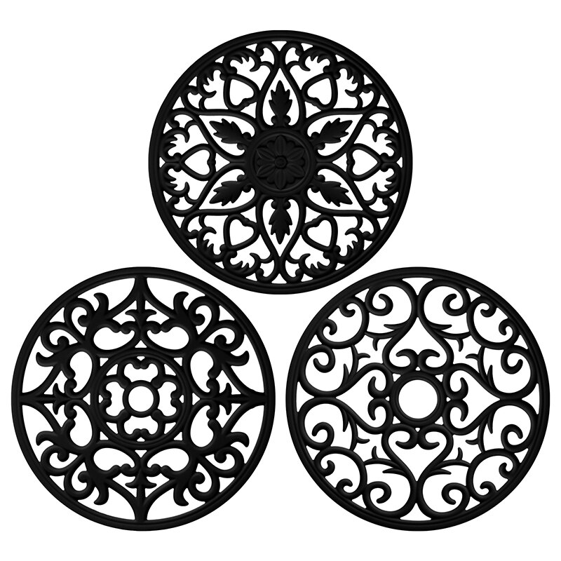 Me.fam silikon hul bordbenk gryteunderlag sklisikre varmebestandige skål plateunderlag isolert holdbart spisebord dekorere matter: Svart sett  of 3