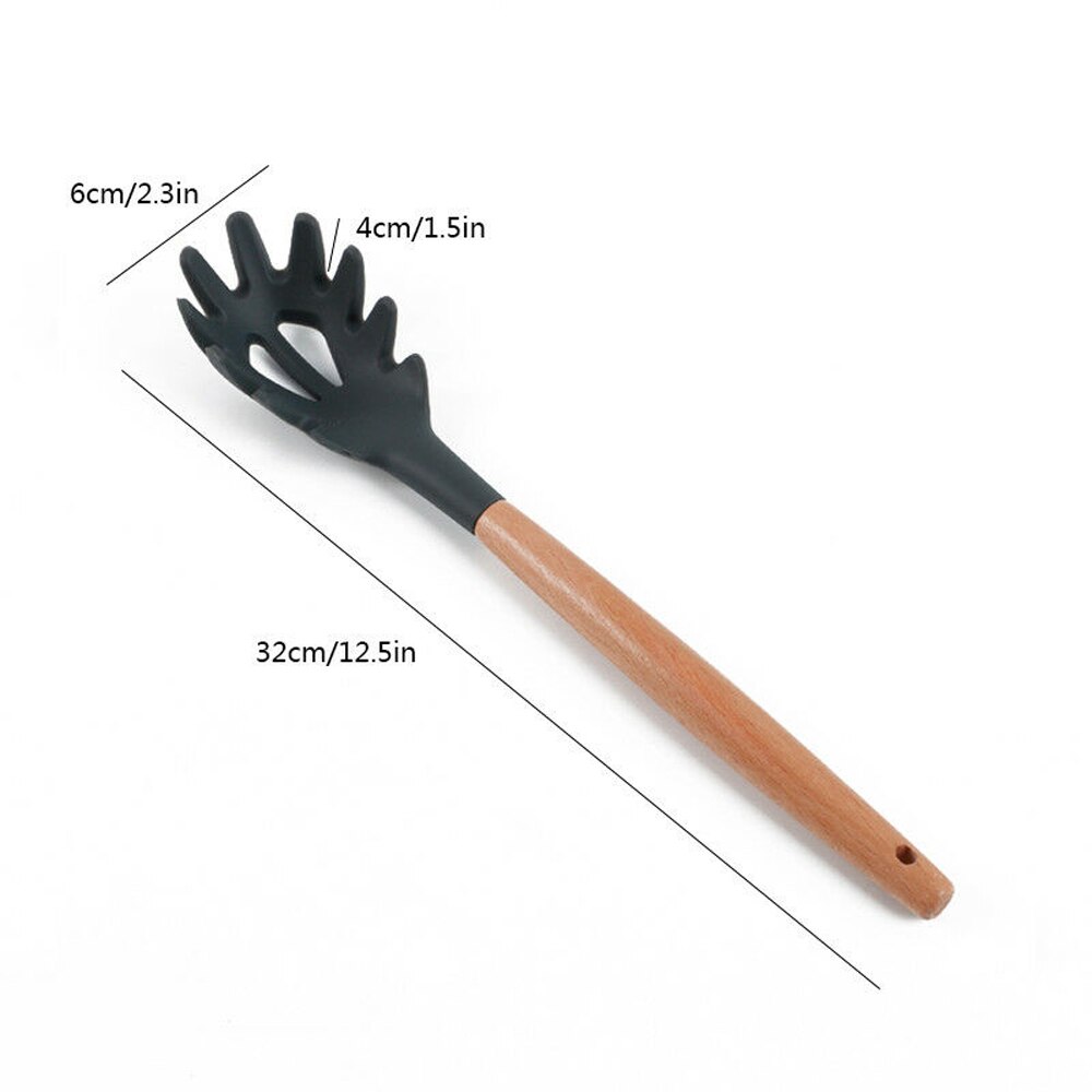 Multiple Style Wooden Handle Silicone Spatula Soup Spoon Fork Colander Shovel Cooking Utensils Kitchen Tool Suit Exquisite: Noodle Spoon