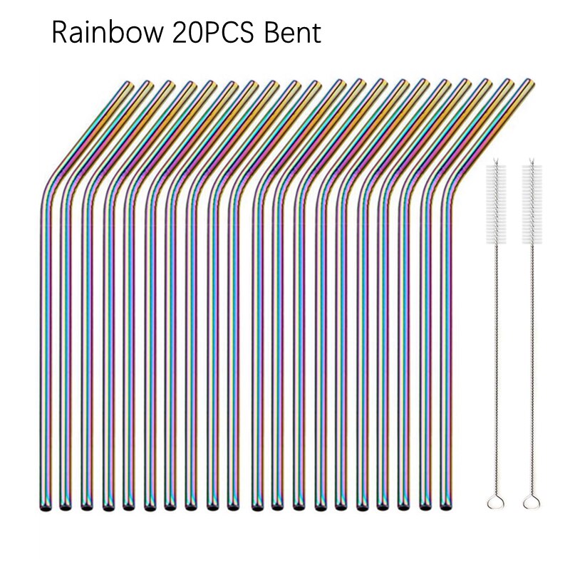 6*215Mm 10 Kleuren Milieuvriendelijke Herbruikbare Metalen Rietjes Set 304 Rvs Rietje Cocktail Party Favor Bar accessoire: Rainbow Bent