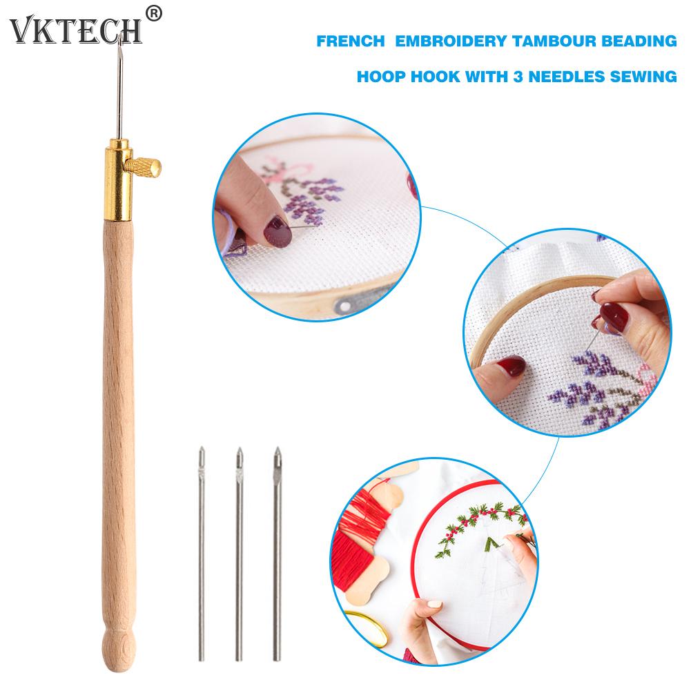DIY Embroidery Punch Needle Crochet Hook with 3 Needles French Crochet Embroidery Beading Hoop Sewing Knitting Tool Set