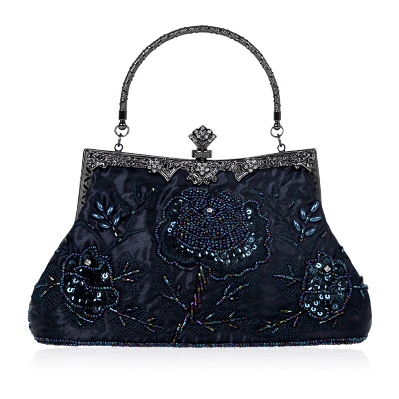 Frame Women Formal Beaded Evening Purses and Handbags Bridal Sequins Clutch Bag Cocktail Party Bag: Blue