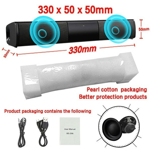Draadloze Bluetooth Soundbar Stereo Speaker Home Theater Tv Geluid Bar Subwoofer Muziekspeler: 330mm no control