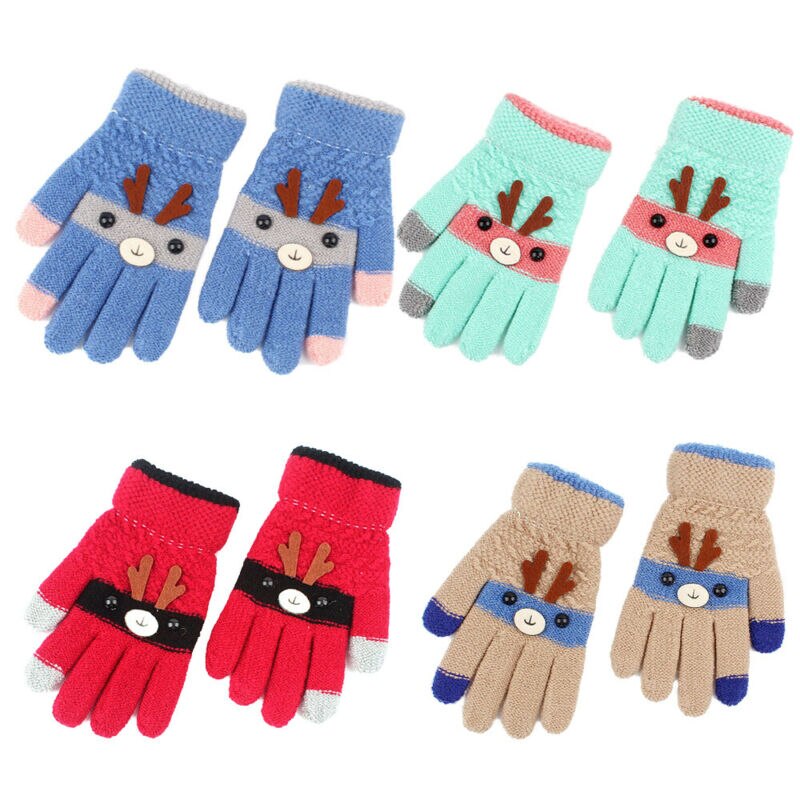 Kids Christmas Elk Knitting Mittens Finger Winter Warm Toddler Infant Baby Cartoon Kid Gloves Thick Accessories Cute Lovely
