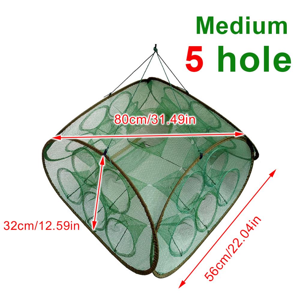 Versterkt 5/9/21 Gaten Automatische Visnet Garnalen Kooi Nylon Opvouwbare Crab Fish Trap Cast Netto Cast Vouwen Vissen netwerk: 5 Holes medium