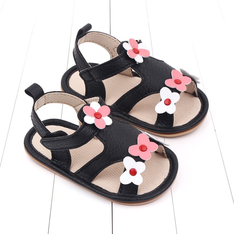 Sommerliche sandalen für babys und kleinkinder, mädchen, prinzessinnenschuhe mit 3d blumen, rutschfeste pu-gummischuhe