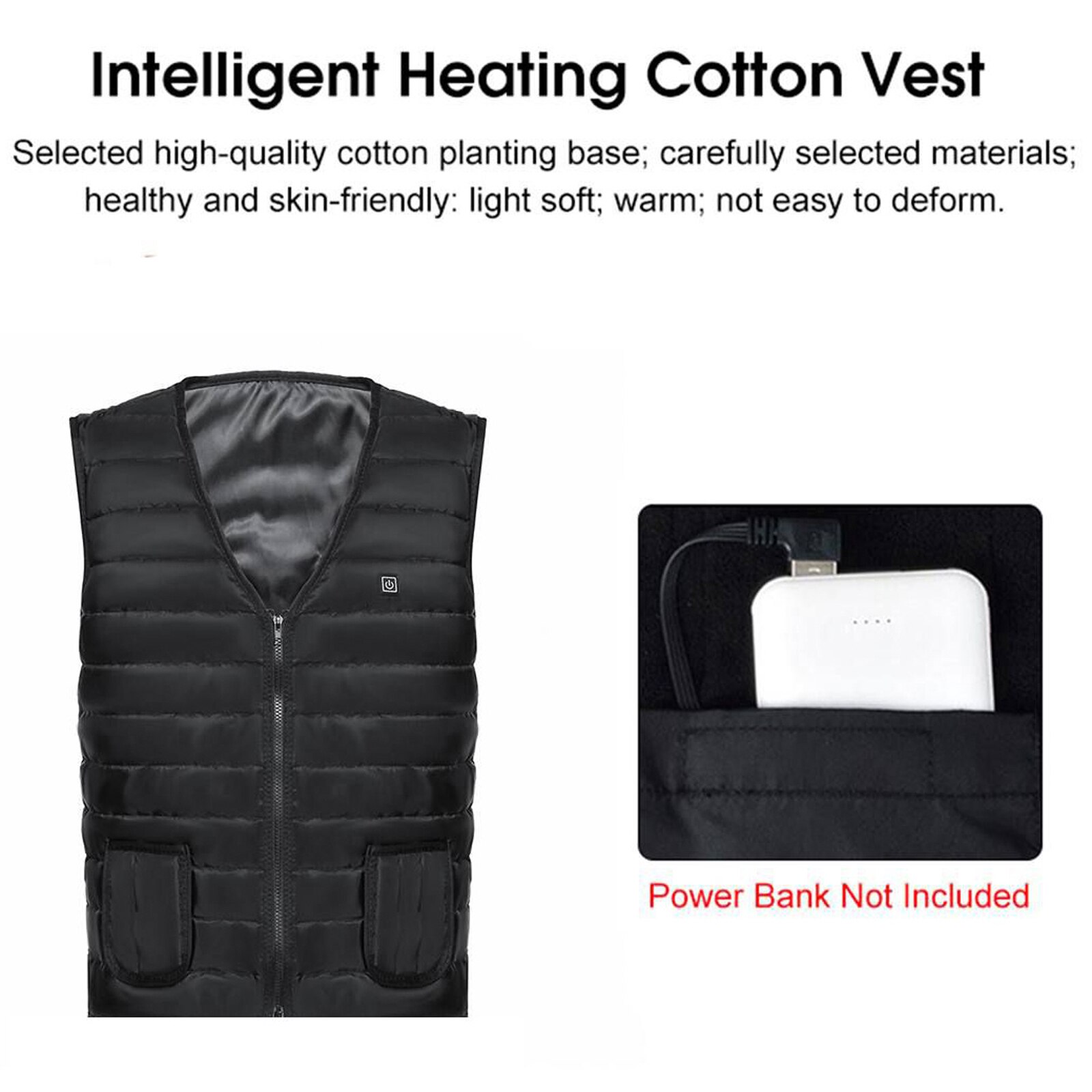 Outdoor USB Heating Coat Heated Vest Jackets Winter Flexible Electric Thermal Clothing V-neck Skiing Fishing Hiking Warm Clothes