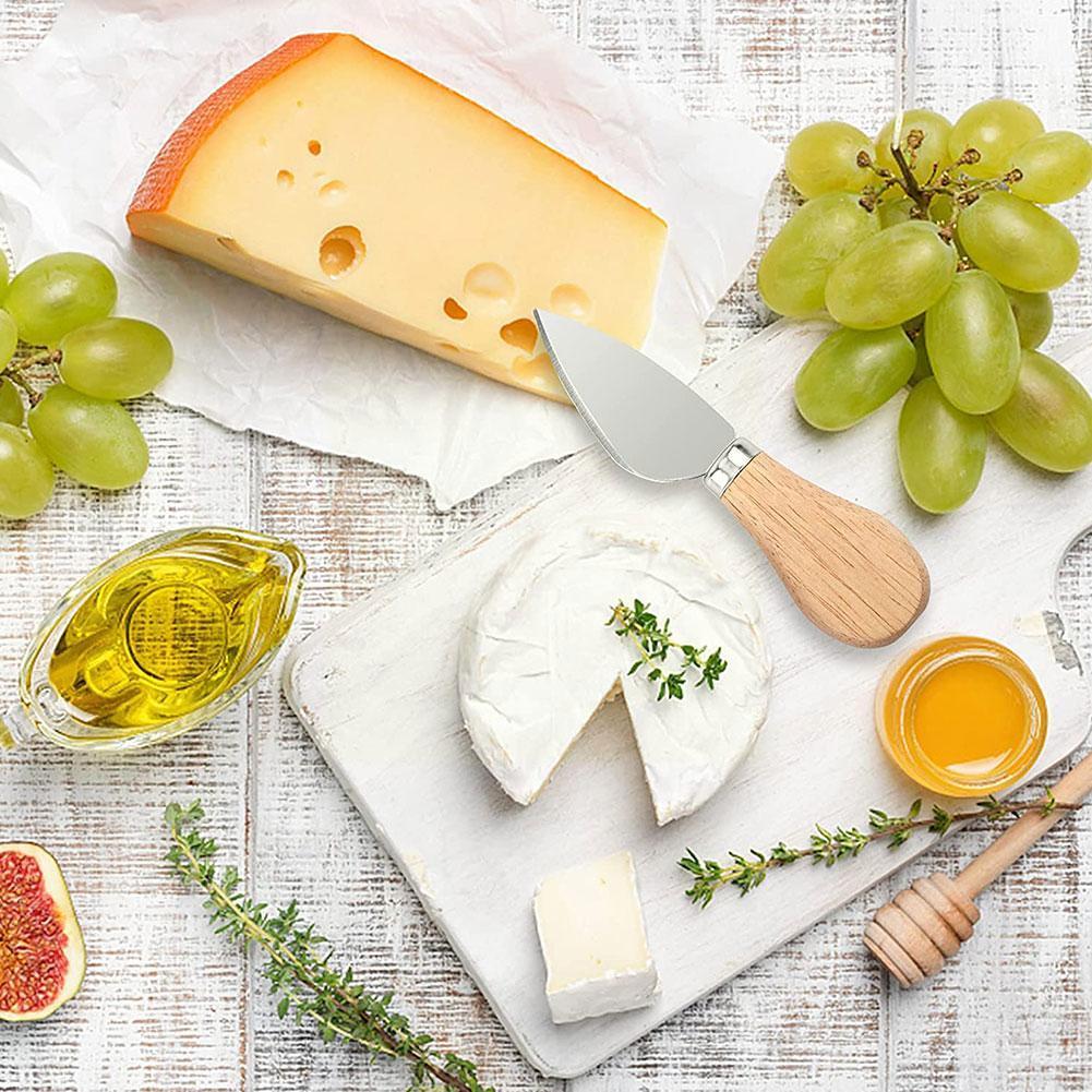 4 Cheese Knives Set Cheese Cutlery Steel Cheese Slicer Handle Knife Cutter Spatula Mini Knife,Butter Wood U5N7