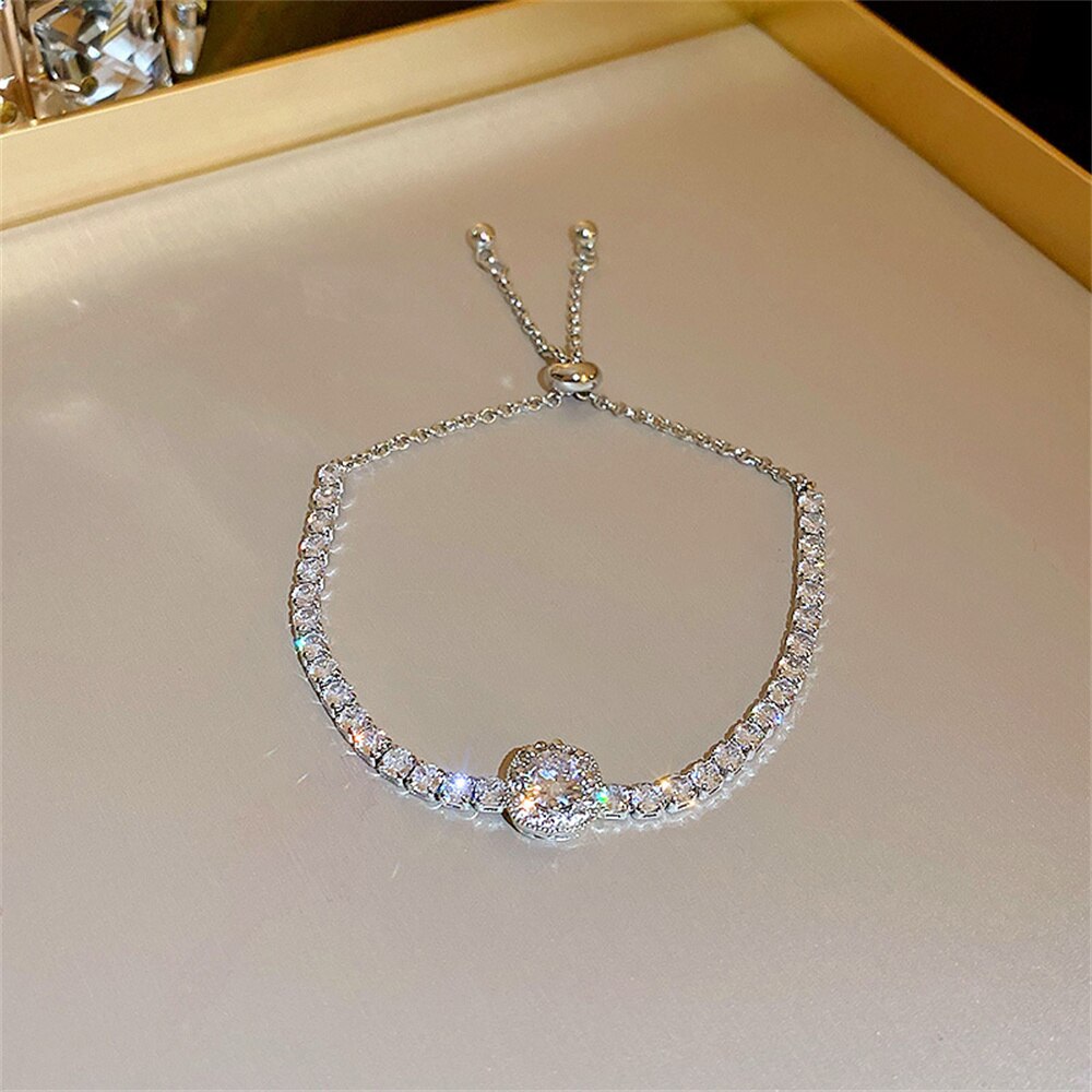 Trendy Quadratischen Diamant Kristall Tennis Armbänder für Frauen Geometrie AAA Zirkonia Strass Perle Kette Partei Edlen Schmuck: Silver