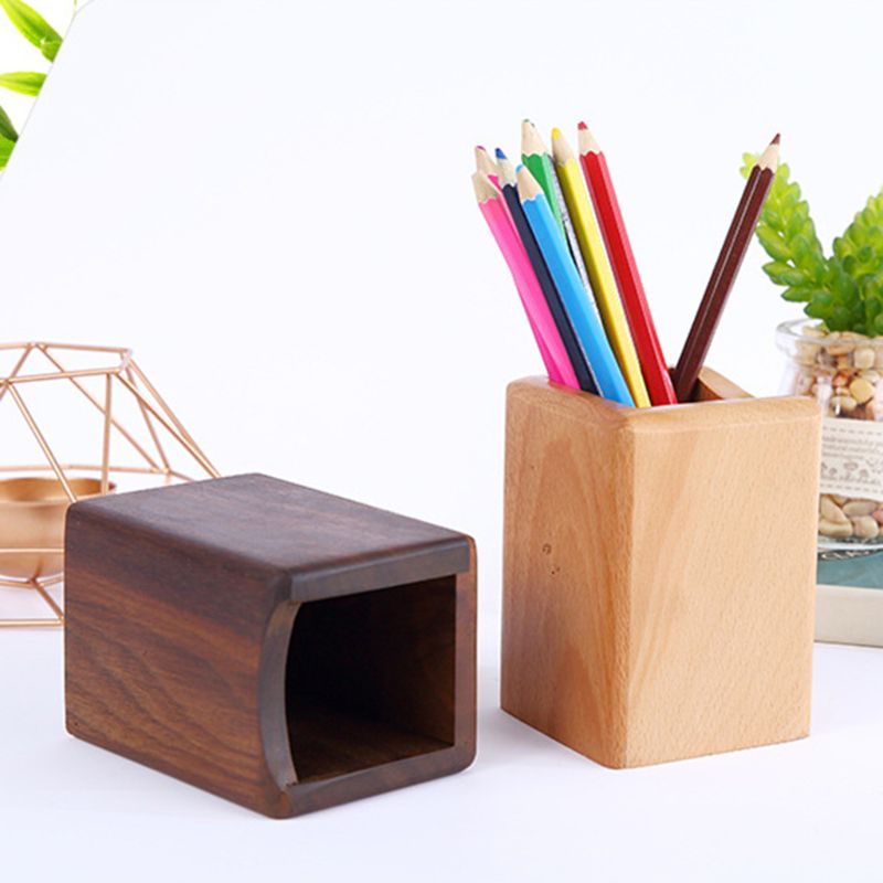 Natural Wooden Pen Pencil Holder Multiple-use Desk Organizer Storage Box Desktop Office Supplies