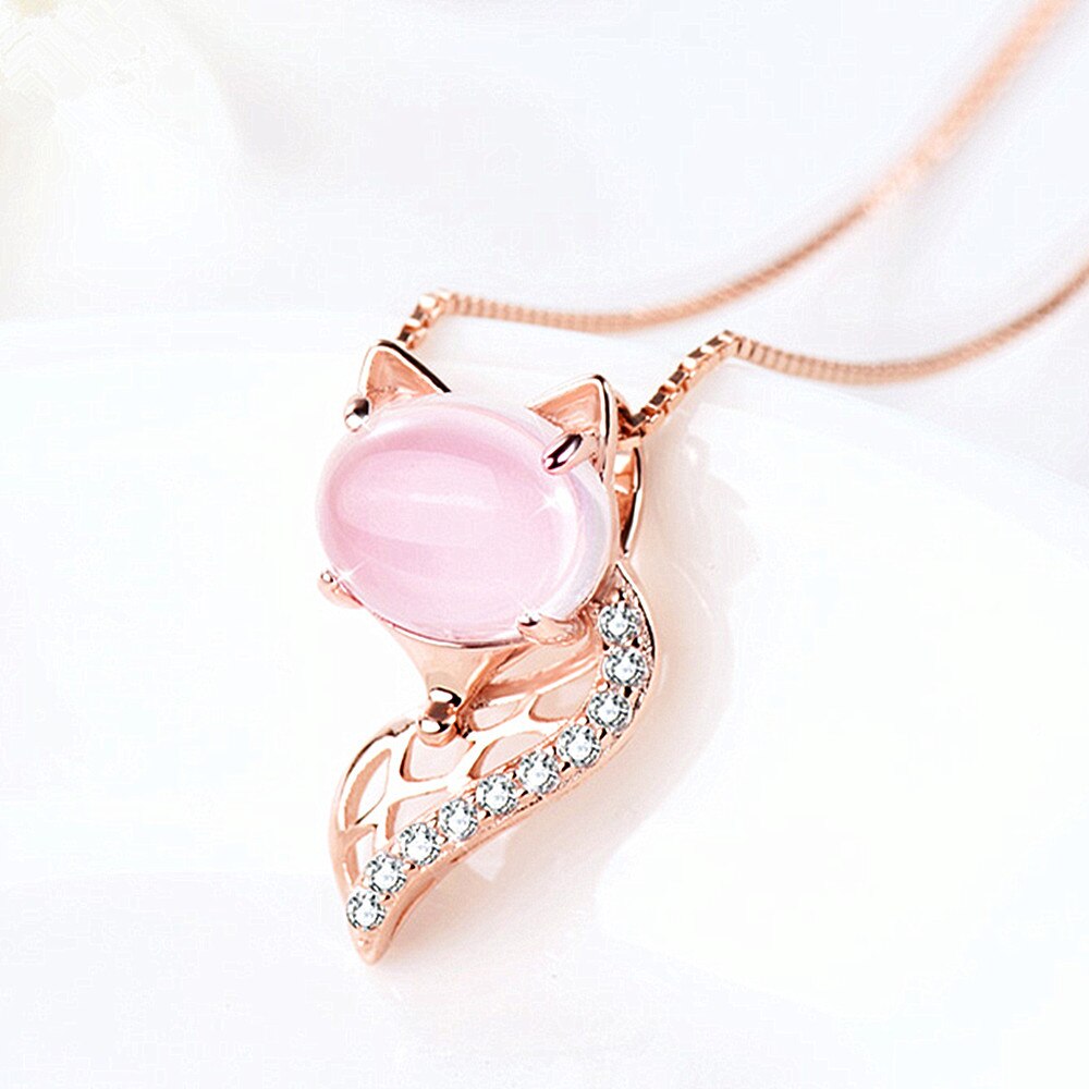 Leuke Fox Roze Kristallen Zirkoon Diamanten Edelstenen Hanger Kettingen Voor Vrouwen Rose Goud Kleur Sieraden Bijoux Choker