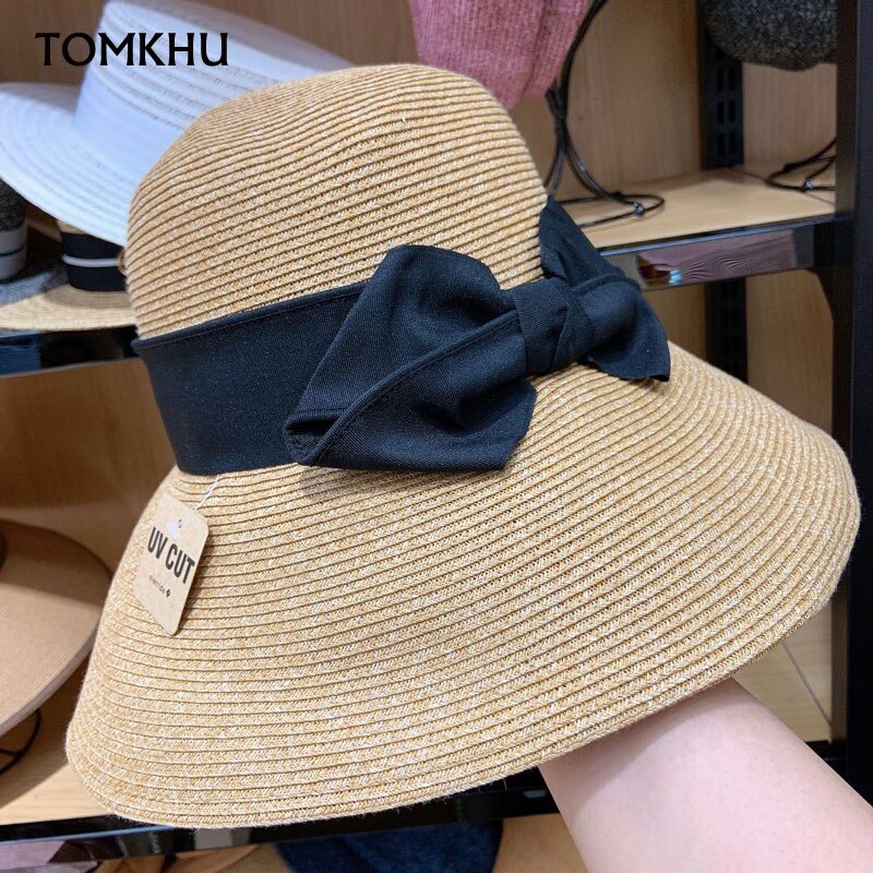 Zomer Strohoed Vrouwen Grote Wide Brim Strik Strand Zon Hoeden Opvouwbare Zonnebrandcrème Anti-Uv Panama Hoed Chapeu Feminino