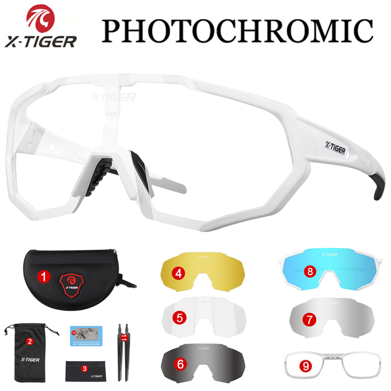 X-TIGER Photochromic Cycling Eyewear Myopia Frame UV400 Men Road Bike Glasses Summer MTB Bicycle Polarized Cycling Sunglasses: Lavender