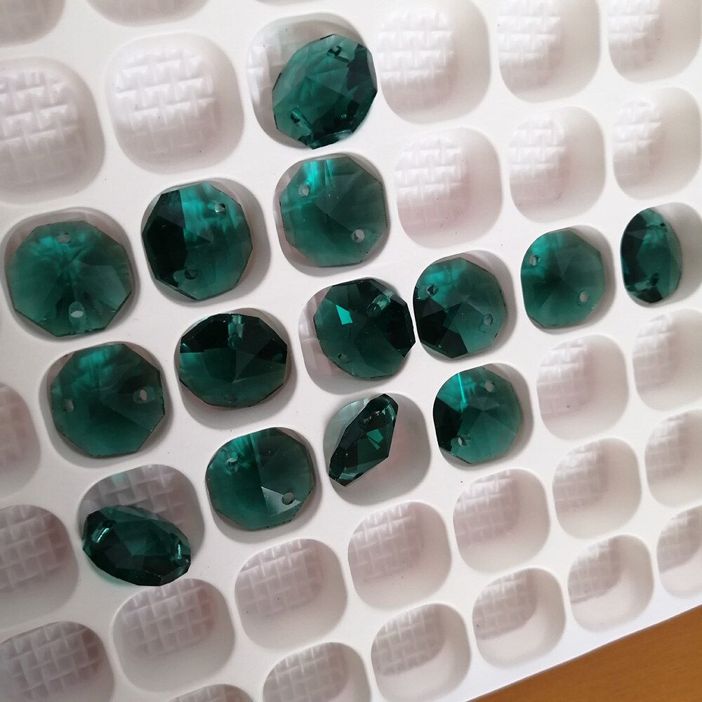 Camal 10 stk 20 farve 14mm krystal ottekantede løse perler 2 huller lysekrone lampe guirlande tråd dele gardin håndværk ornamemt diy: 7 malakitgrønne