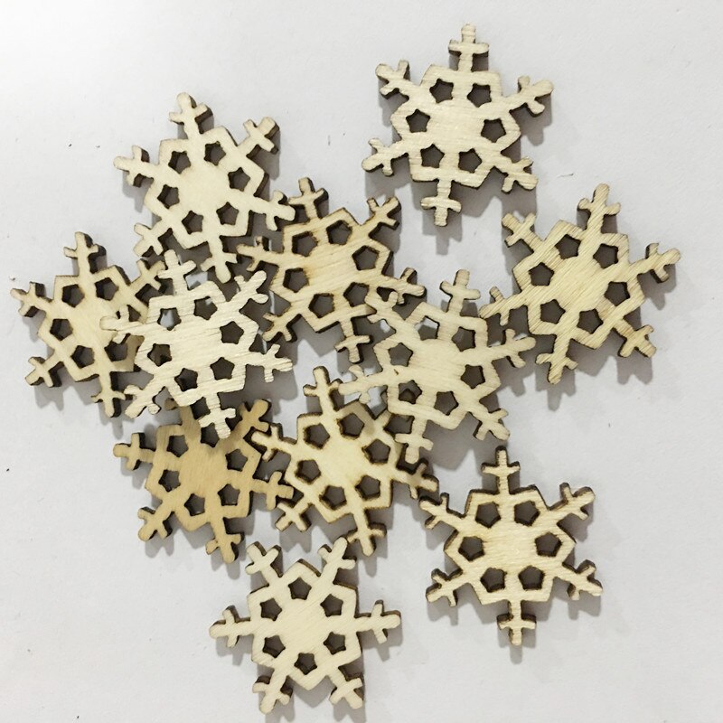50pcs Natural Wood Christmas Ornaments Pendant Hanging Reindeer Tree Snowflakes Xmas Year Decor Home Decoration 62854: E