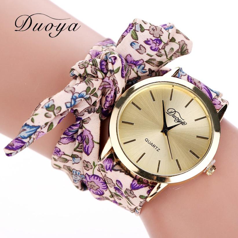 reloj pulsera para Mujer Flor tela estrella cinta de tela relojes de muñeca señoras vestido reloj Casual reloj Relogio Feminino # YL5: Púrpura