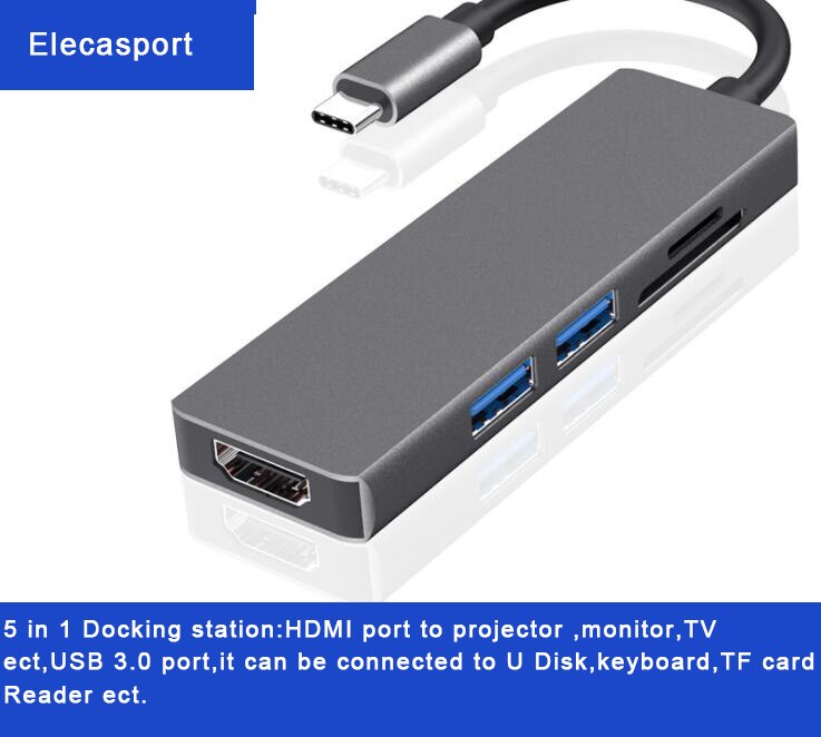 Docking station 5-in-een USB-C naar HDMI Kaartlezer PD Adapter voor Huawei Mate 10 Boek Samsung galaxy S9/S8/S8 + Type C HUB