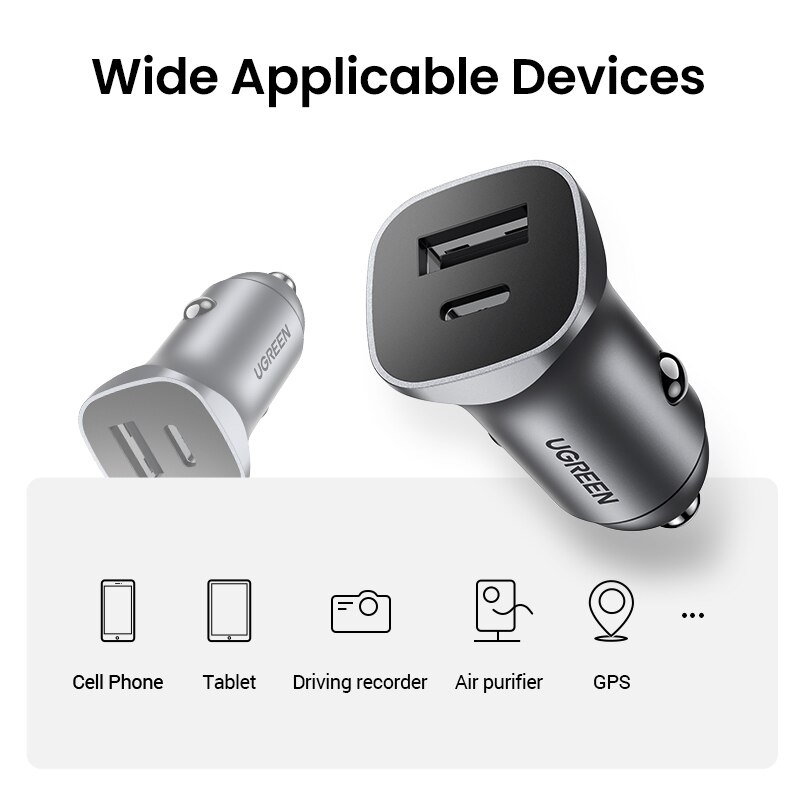 UGREEN PD Car Charger Quick Charge 4.0 3.0 QC USB Charger for Xiaomi QC4.0 QC3.0 20W Type C PD Car Charging for iPhone 13 12 Xs