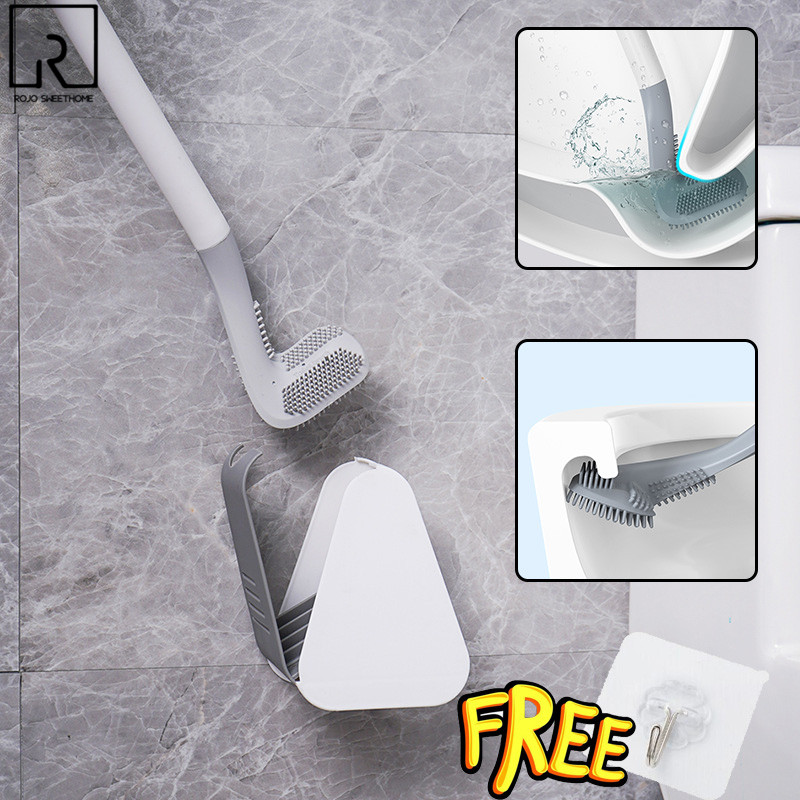 Zachte Rubberen Wc Borstels Met Plastic Standaard, Wandhouder Nordic Lange Handvat Badkamer Cleaning Tools Set Wc Accessoires