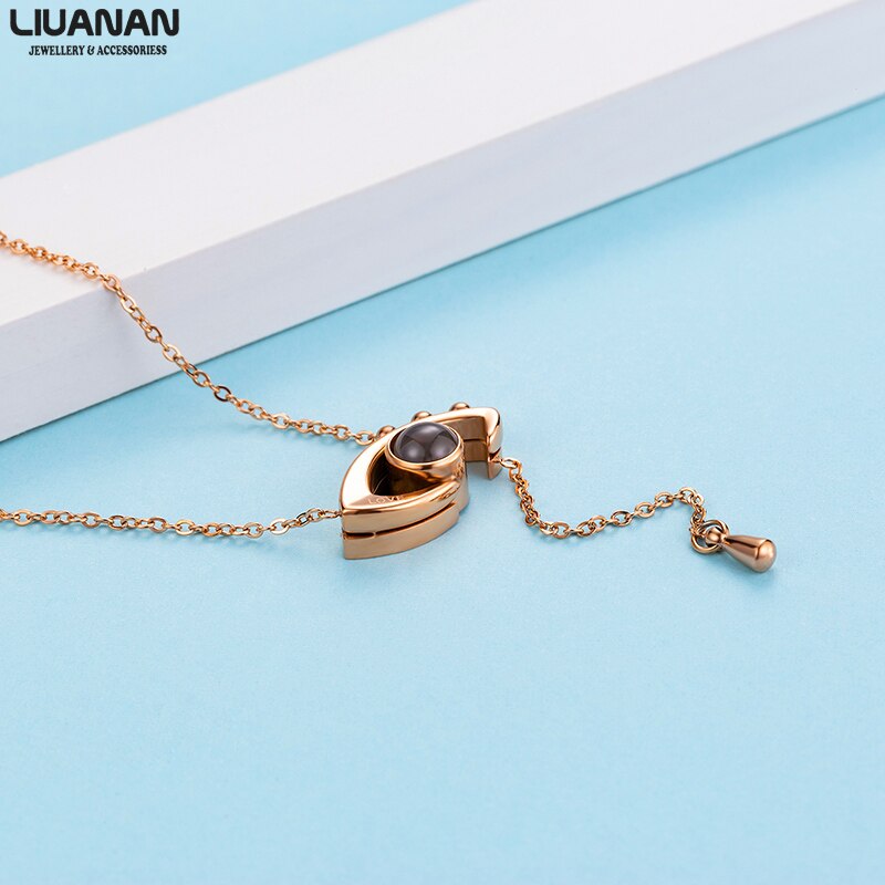 Rose Goud 100 talen I love u Projectie Hanger Ketting Oog Vorm Romantische Liefde Geheugen Bruiloft Ketting