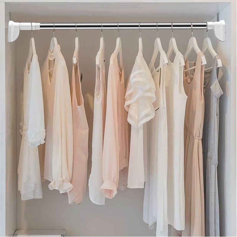 Acier inoxydable rideau cintre tige support corde à linge pôle rideau rétractable drapé tige douche rideau tringle vêtements cintre tringle