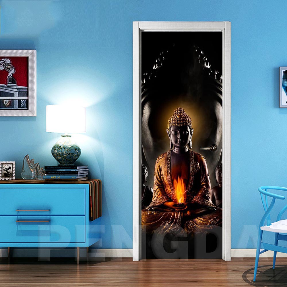 Dørklistermærker lærred boligindretning buddha forny pvc vægmaleri papir tryk kunst billede selvklæbende vandtæt tapet til soveværelse