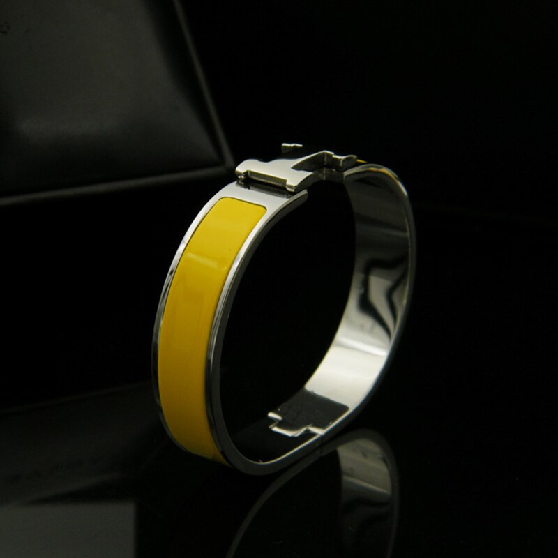 Schmuck H Form Armreifen Berühmte Armreif für Frauen Silber farbe Überzogen Italien armbänder Schmuck 16,5 cm: Silver Yellow