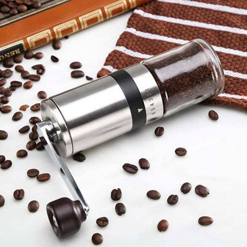 Hand Coffee Grinder with Spoon,Stainless Steel Manual Grinder Machine,Adjustable Handmade Coffee Bean Mill,Kitchen Tools