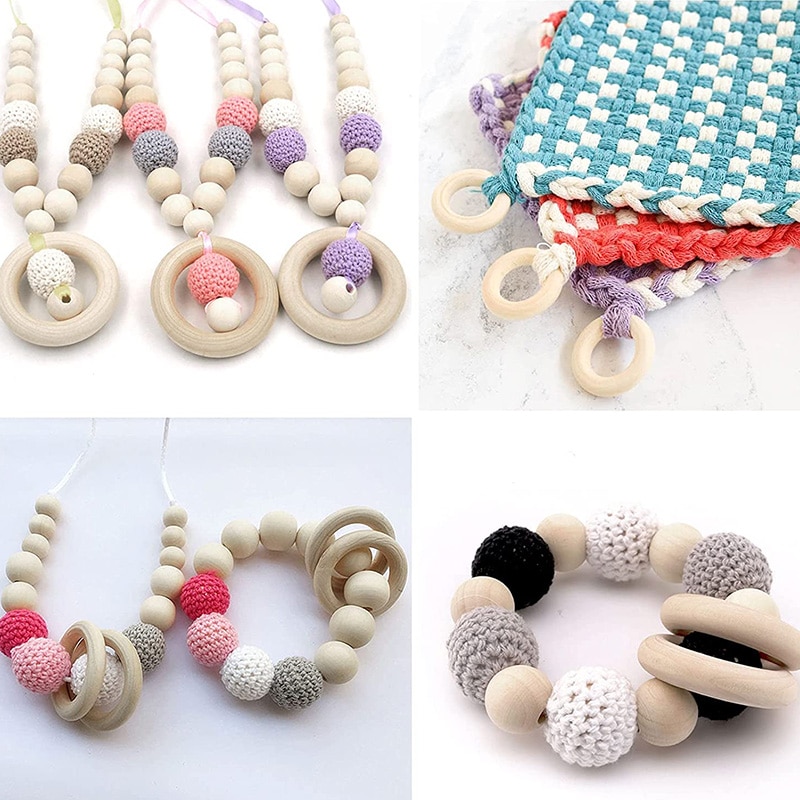 Anillos de madera sin terminar, varios tamaños, anillos circulares de madera Natural de Color sólido para joyería artesanal de macramé, aros de madera decorativos