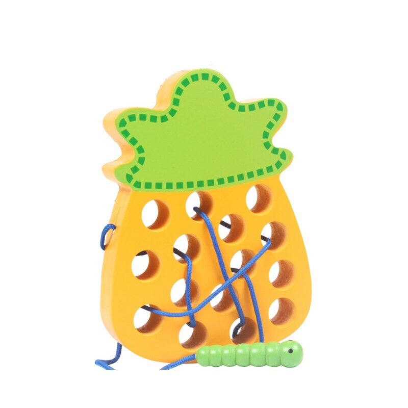 Puzzle Wooden Toy Threading Game Insects Wear Rope Intersting Worm Eat Fruit Apple Copy Early Education Baby Toys: Pineapple Big