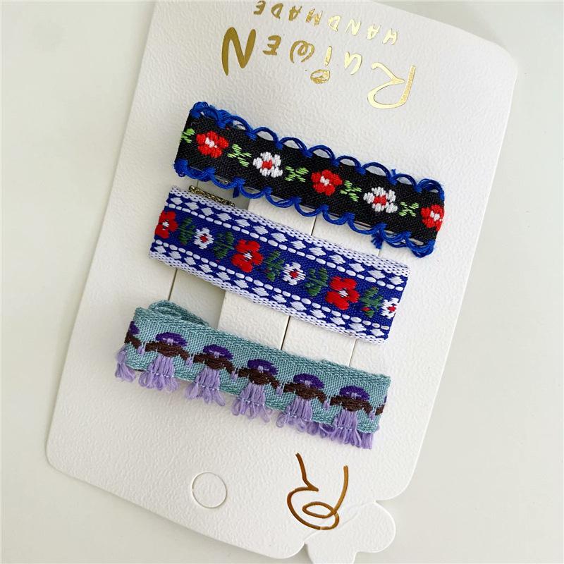 Épingle à cheveux en dentelle pour enfants petite fille pince à cheveux latérale Style ethnique chapeaux tissu arc cheveux accessoires Clips pour les filles: 2