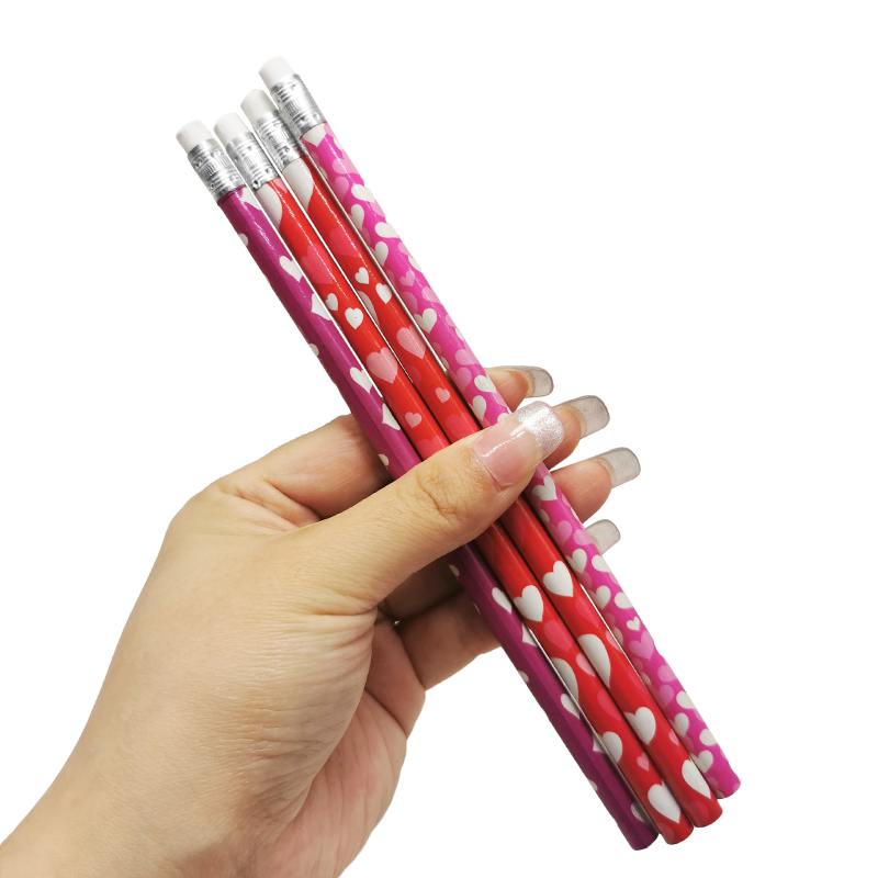 5 Pcs Christmas pattern pencil Wood eraser 2H Color pencil Painting Sketch Children Pencil Student Stationery Pencil: 5 Pcs Love