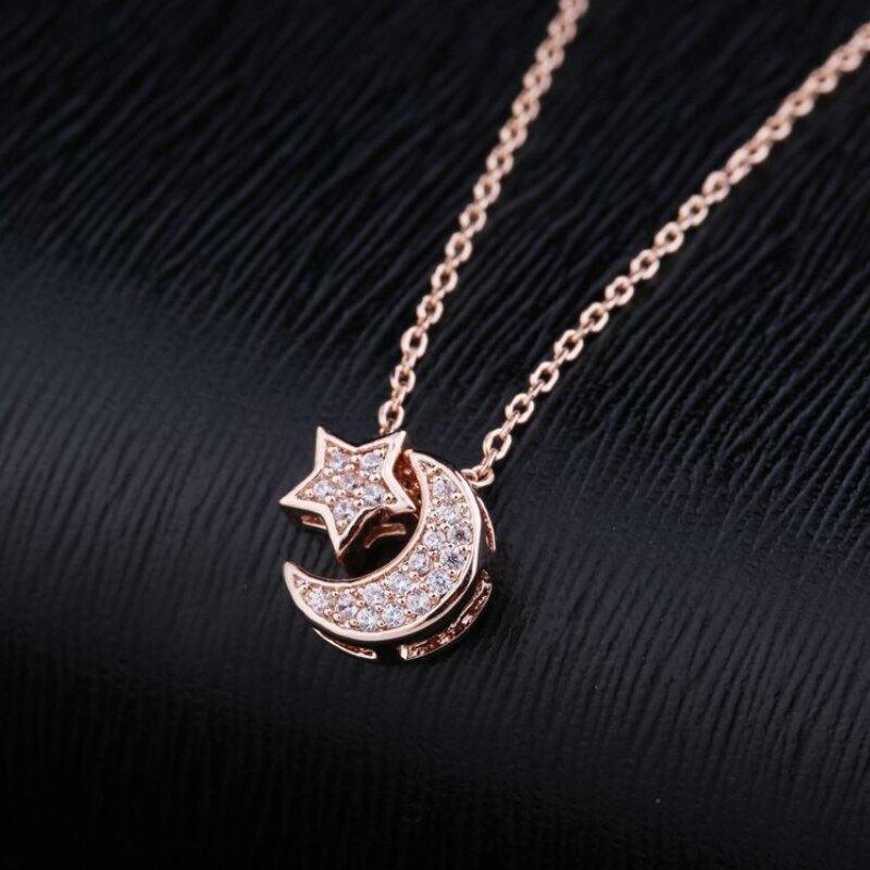 Trendy Zirconia Zilveren Plating Moon Star Hanger Ketting Mode Gouden Ketting Kettingen Voor Vrouwen Bruiloft Sieraden