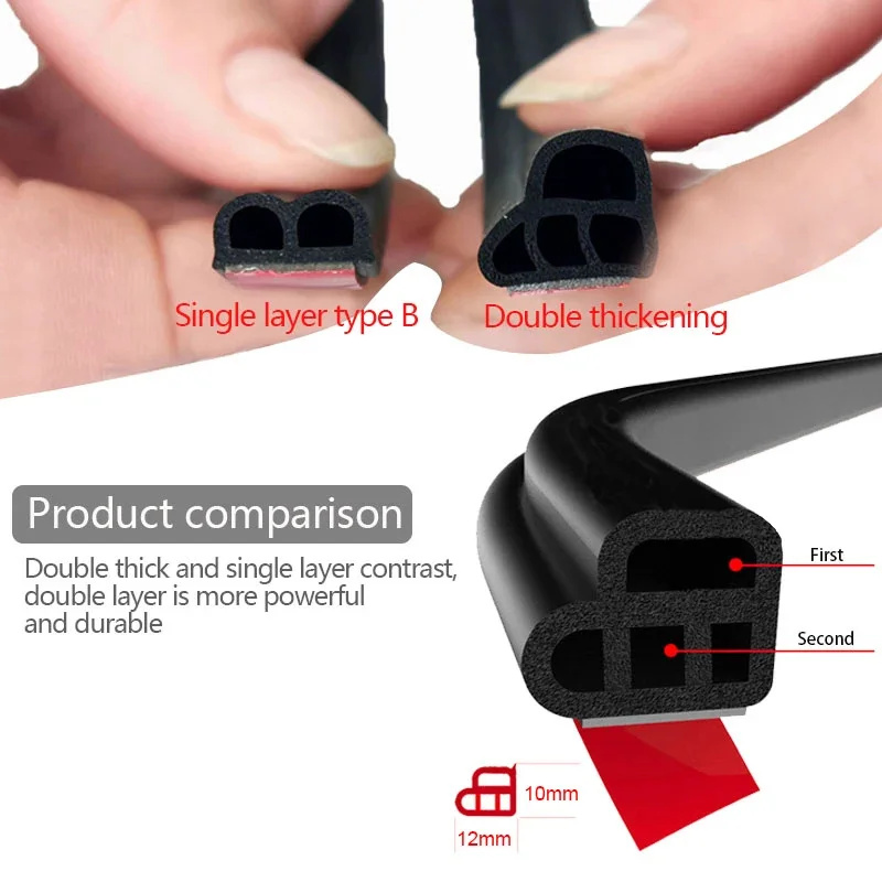 Auto Deur Afdichting Strip Rubber Dubbellaags Afdichting Beschermer Geluiddichte Weerstrips Voor Auto Deur Kap Kofferbak