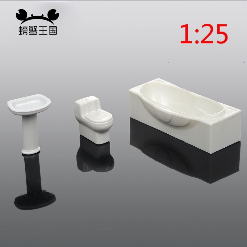 3pcs/set 1:25 1:30 Bathroom Furniture Dollhouse Closestool Bathtub Wash Basin Model Set Toy Dollhouse Miniature