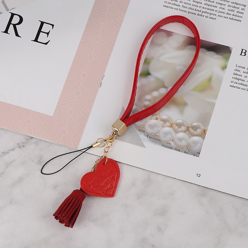 1pc Love Heart Tassel Hand Wrist Lanyard Phone Straps Camera USB Flash Drives String Keychains: Red