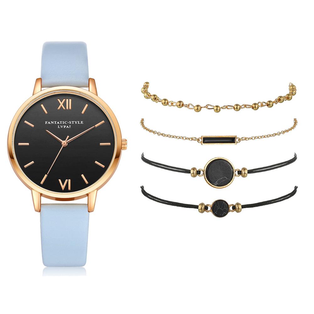 Fasihon Bracelet Watches Women Watches 4 Bracelet Set with Simple Casual Lady Quartz Wristwatch: Sky Blue