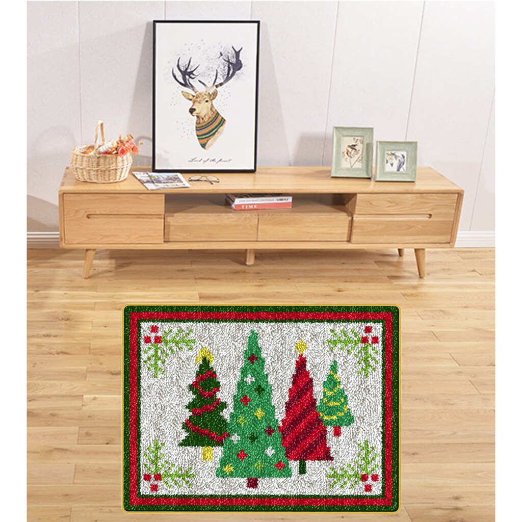 Juletæppe, der laver broderi, håndlavet låsekrogsæt, diy tæppe, håndværk, jul 50 x 38cm(20 x 15 tommer): Juletræ
