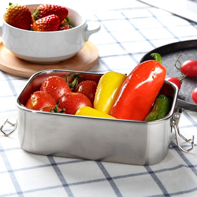 Rvs lunchbox met sluitclips en lekvrije  , 800ml bentoboxen lunchbox voor kinderen of volwassenen-