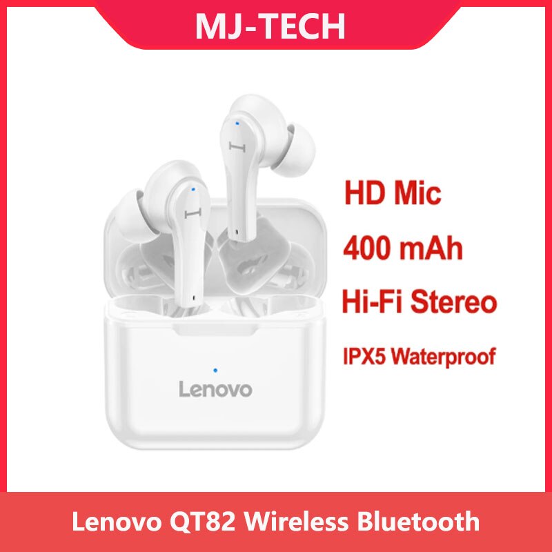 Lenovo – écouteurs sans fil Bluetooth, QT82, casque d'écoute stéréo HD, micro parlant, grande batterie 400mAh, étanche IPX5