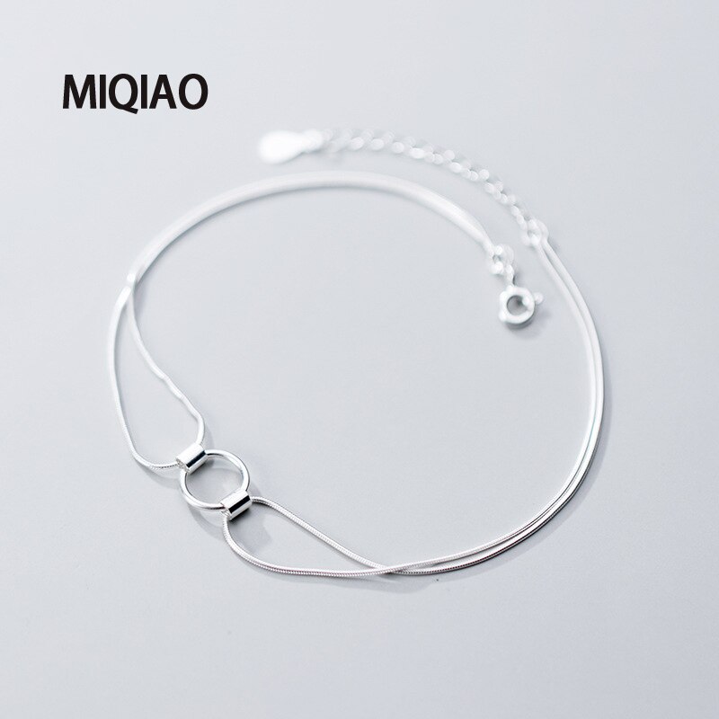 Miqiao 925 ankelkæder i sterling sølv til kvinder fodarmbånd kvindelige charms geometriske runde dobbelt slangekæde sommer tilbehør