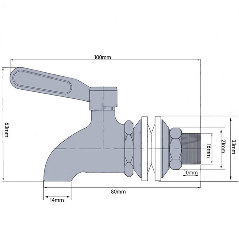Grifo de espiga de agua de barril de vino de 16mm, grifo de acero inoxidable para vino, cerveza, barril de roble, barra dispensadora de bebidas, suministros
