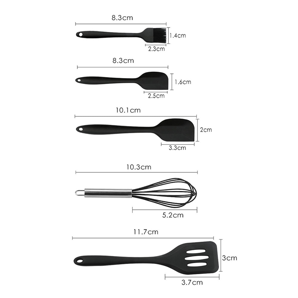 Juego de utensilios de cocina de silicona 5 cucharas de cuchara de grado alimenticio unids/set rojo/Negro duradero espátula práctica no- sartén antiadherente