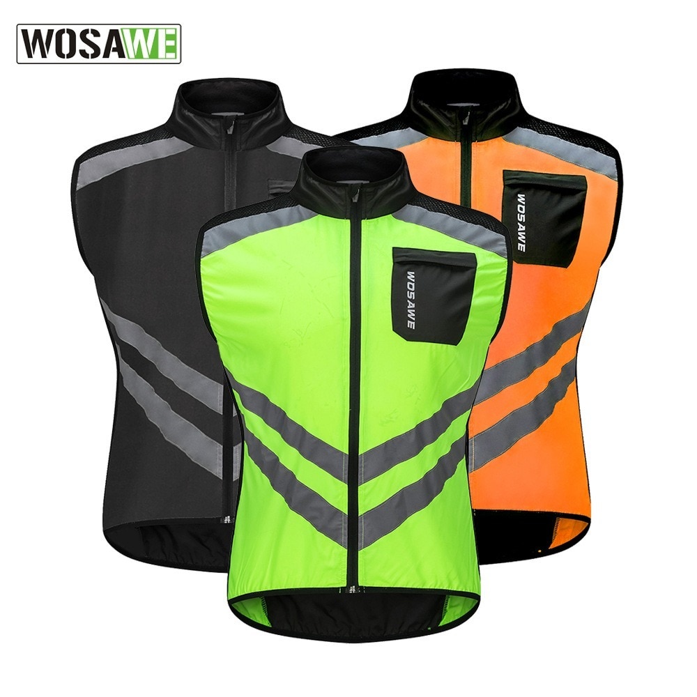 Wosawe Mountainbiken Windjack Vest Reflecterende Waterdichte Huid Korte Mouw Top Licht Mtb Reflecterende Vest