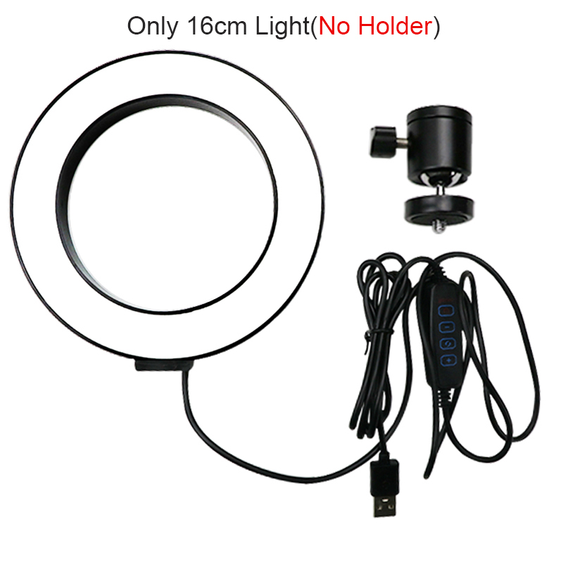 10'' Dimmable LED Selfie Ring Light With Desk Long Arm Holder Camera Phone USB ring lamp Photography Light With Remote Control: Only 16cm Light