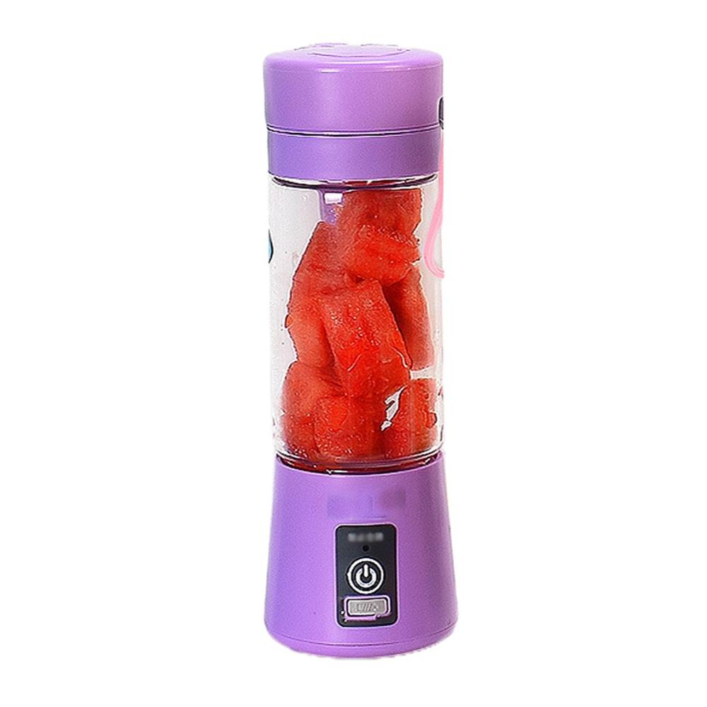 Mini juicer bærbar multifunktionel usb opladning juice juice frugt elektrisk juice blandekop 4 knive: Lilla